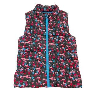 Energie Girls Puffer Vest Medium Red Pink Hearts Print Lined Winter Warm Outdoor